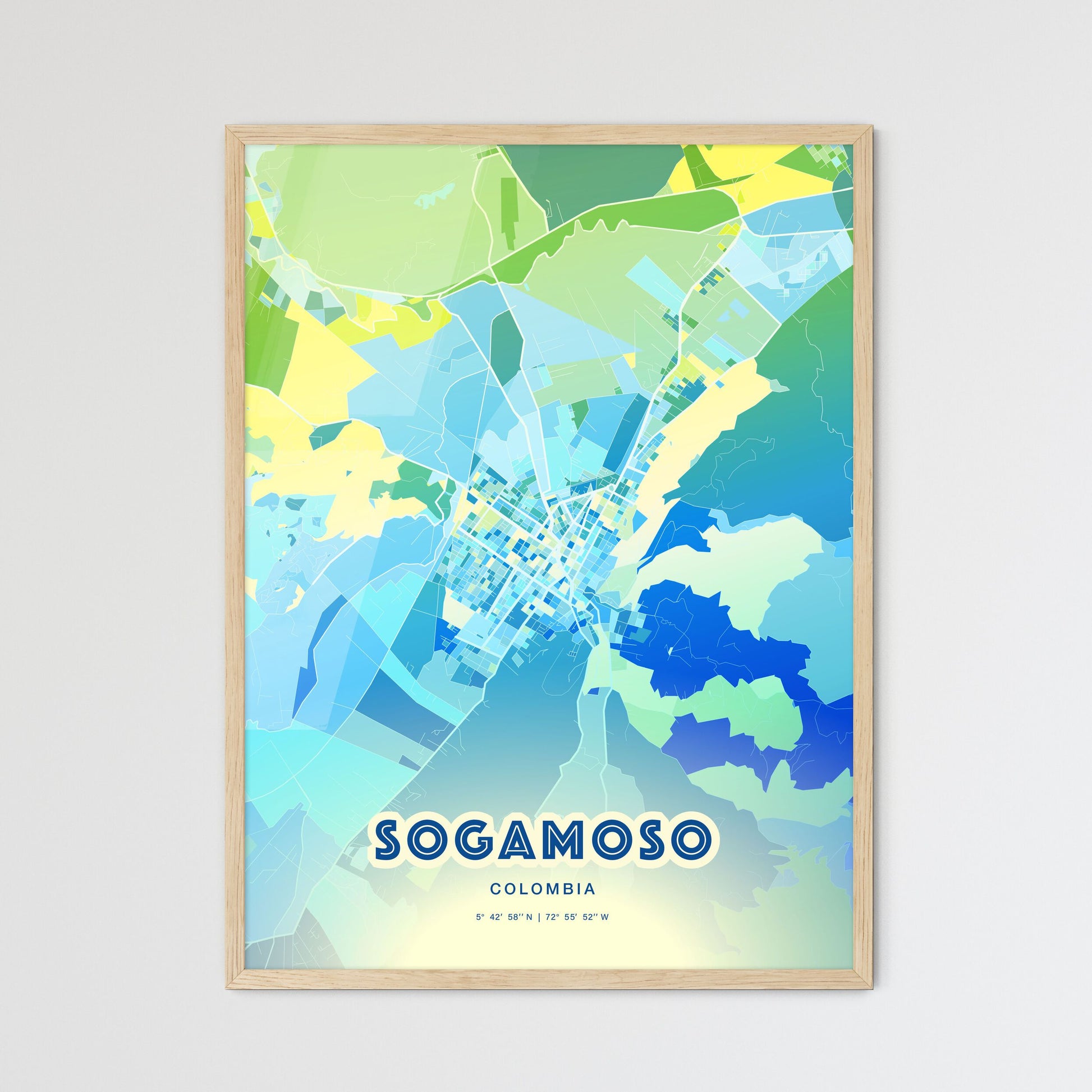 Colorful SOGAMOSO COLOMBIA Fine Art Map Cool Blue