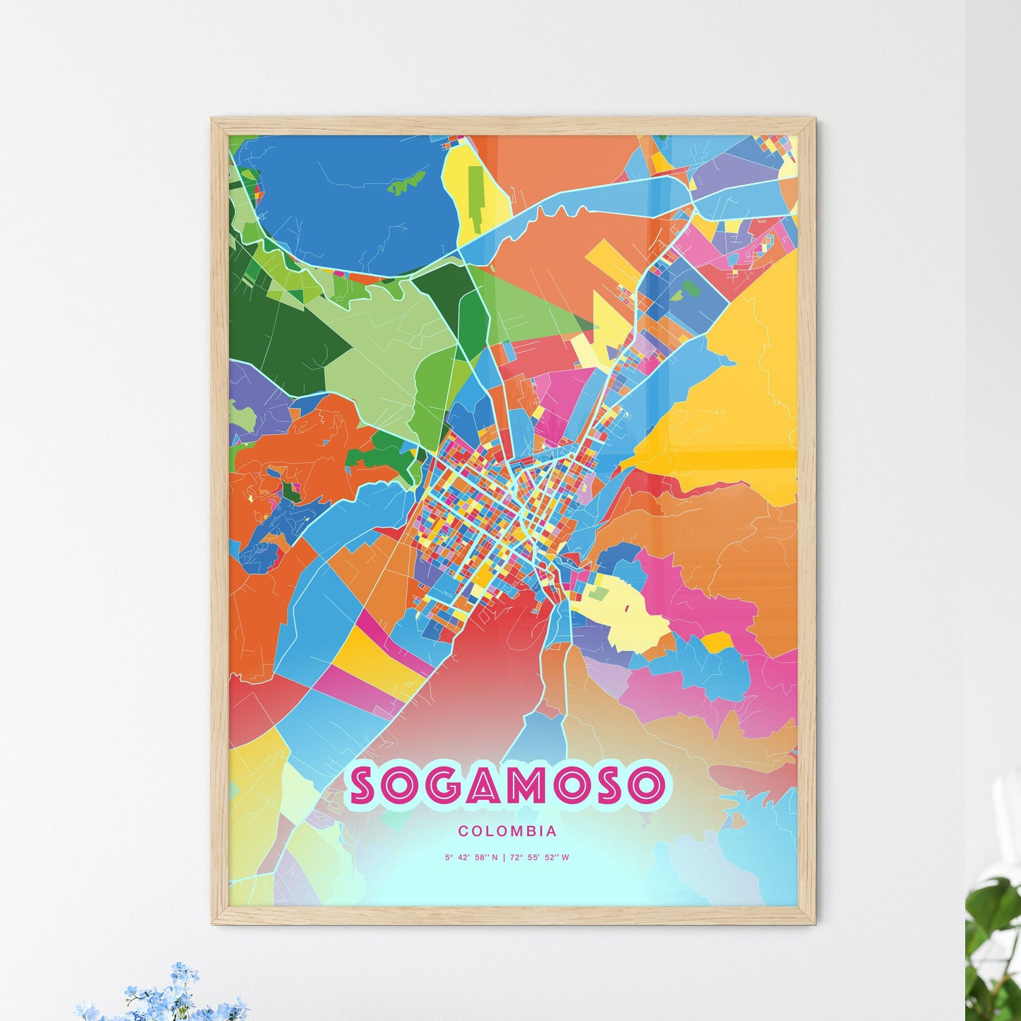 Colorful SOGAMOSO COLOMBIA Fine Art Map Crazy Colors