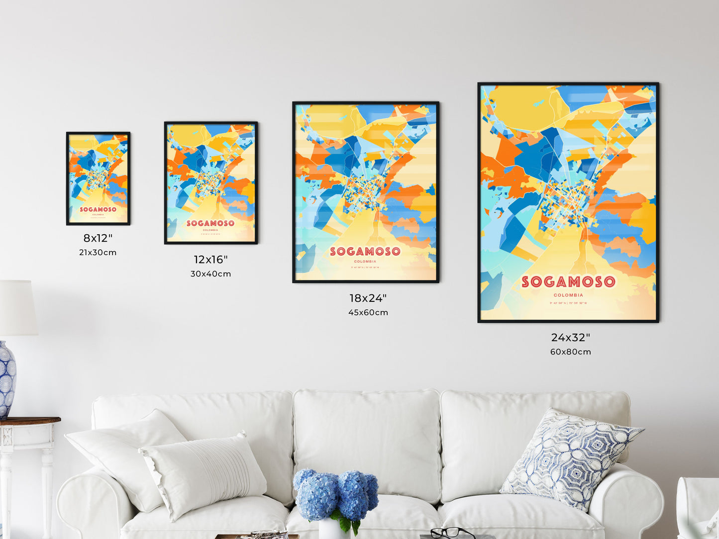 Colorful SOGAMOSO COLOMBIA Fine Art Map Blue Orange