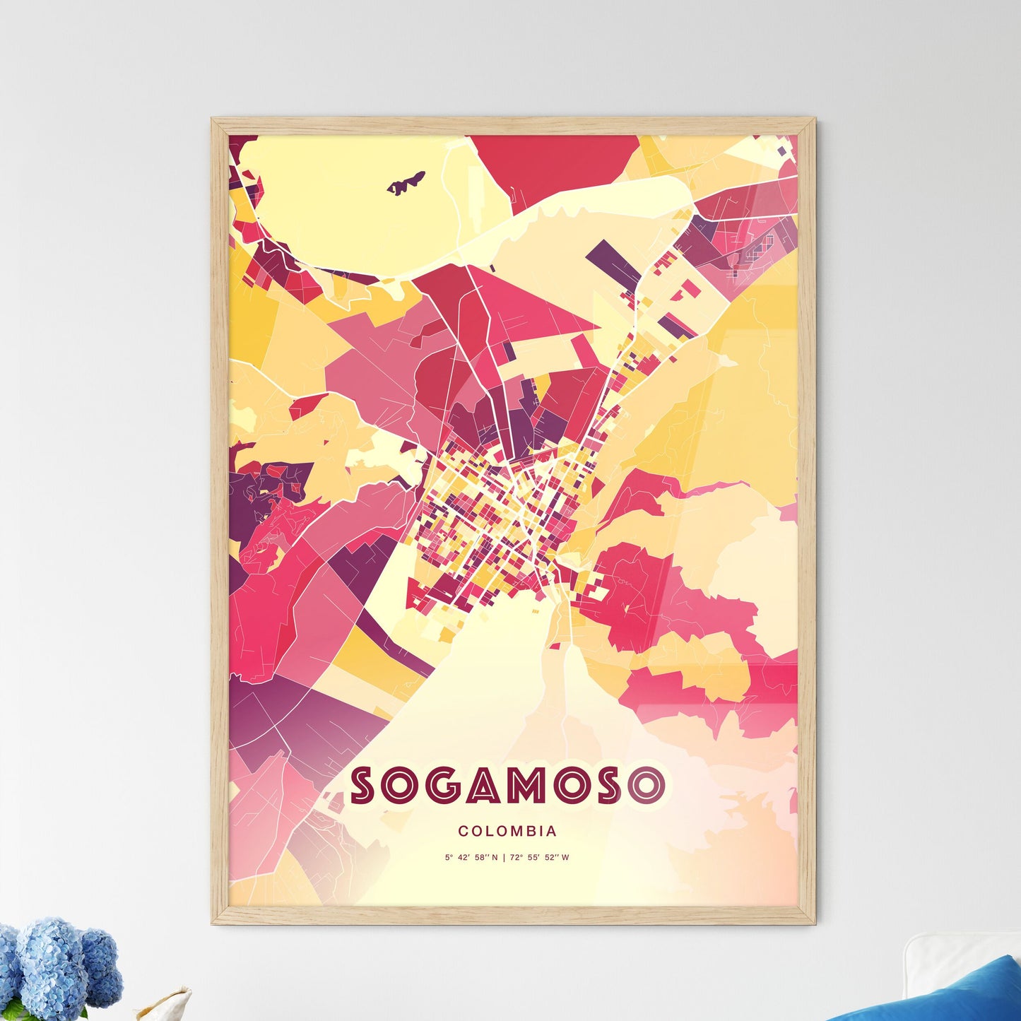 Colorful SOGAMOSO COLOMBIA Fine Art Map Hot Red