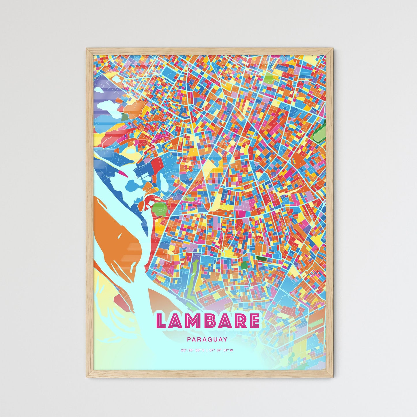 Colorful LAMBARE PARAGUAY Fine Art Map Crazy Colors
