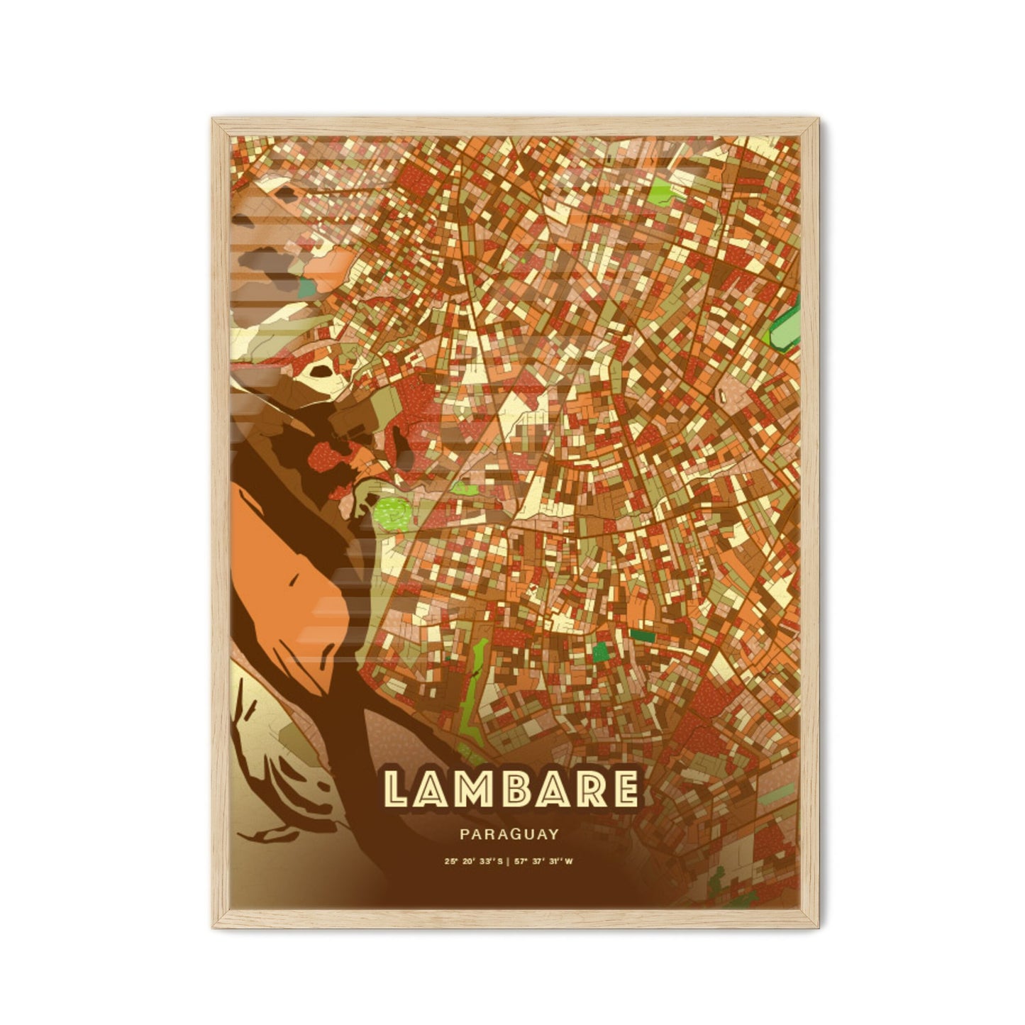 Colorful LAMBARE PARAGUAY Fine Art Map Farmhouse