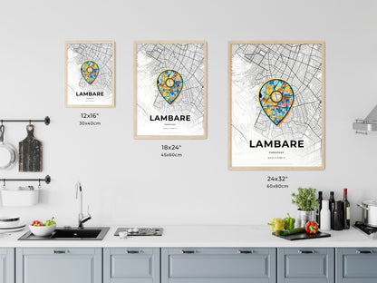 LAMBARE PARAGUAY minimal art map with a colorful icon. Where it all began, Couple map gift.