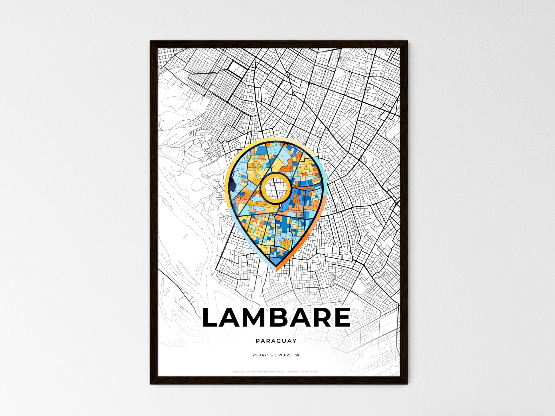 LAMBARE PARAGUAY minimal art map with a colorful icon. Where it all began, Couple map gift. Style 1