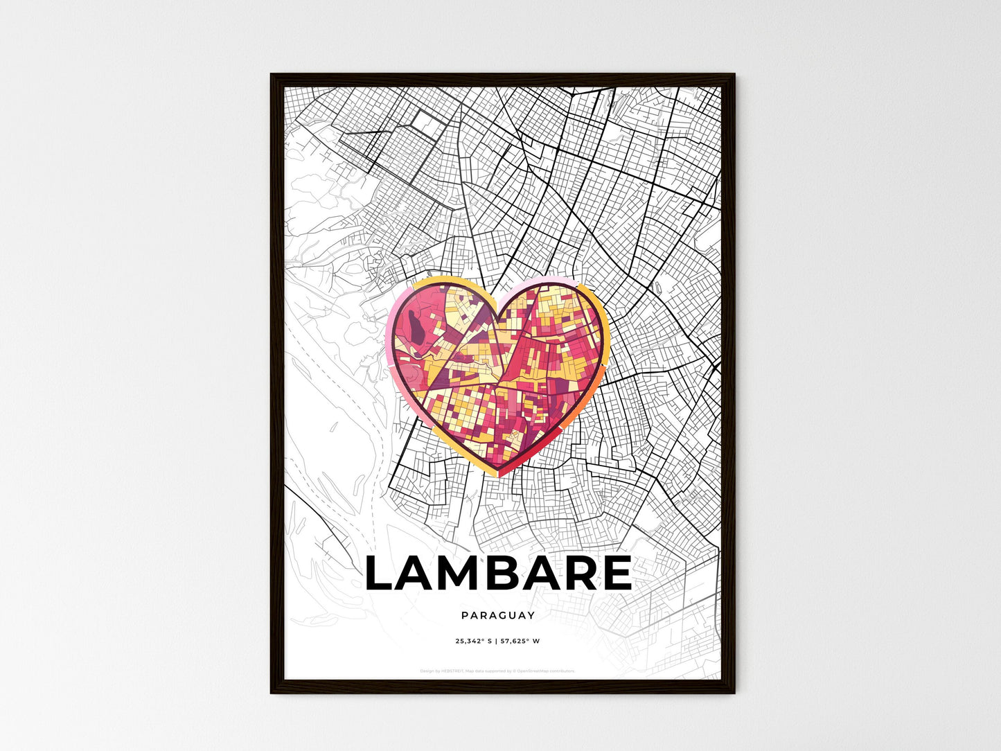 LAMBARE PARAGUAY minimal art map with a colorful icon. Where it all began, Couple map gift. Style 2