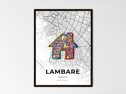 LAMBARE PARAGUAY minimal art map with a colorful icon. Where it all began, Couple map gift. Style 3