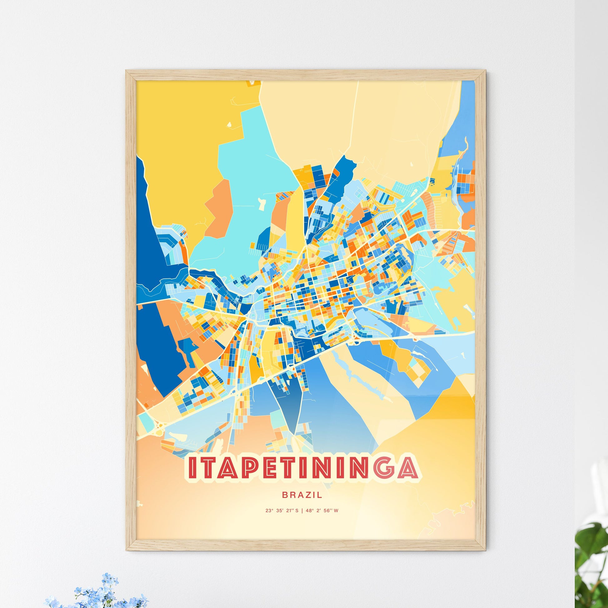 Colorful ITAPETININGA BRAZIL Fine Art Map Blue Orange