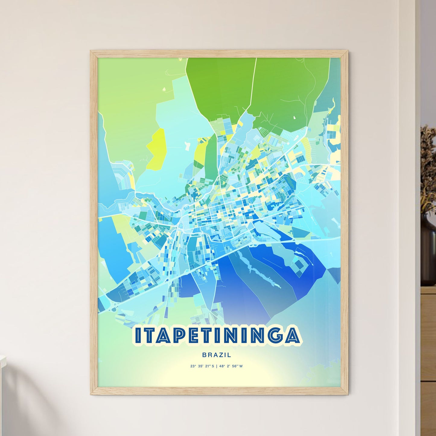 Colorful ITAPETININGA BRAZIL Fine Art Map Cool Blue