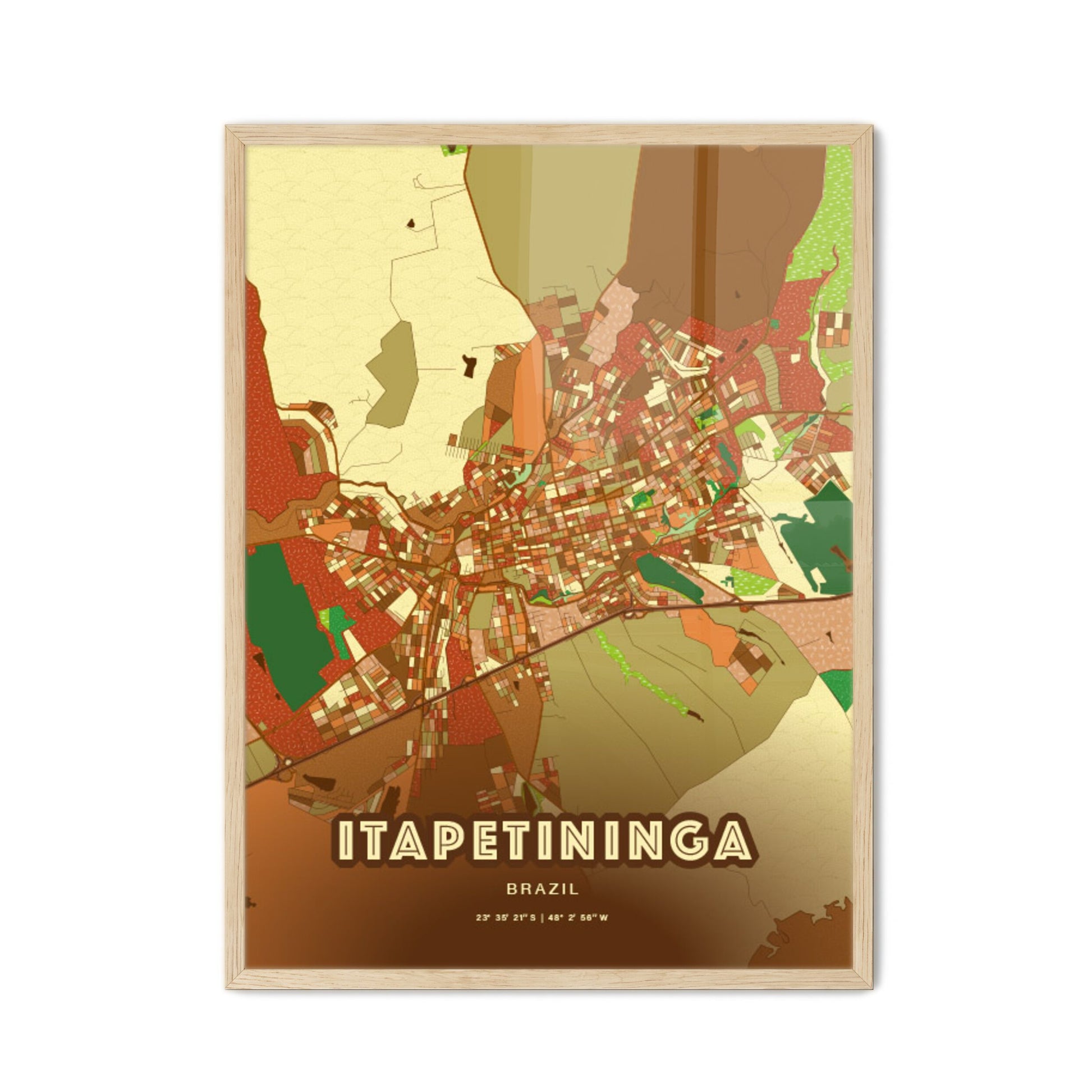 Colorful ITAPETININGA BRAZIL Fine Art Map Farmhouse