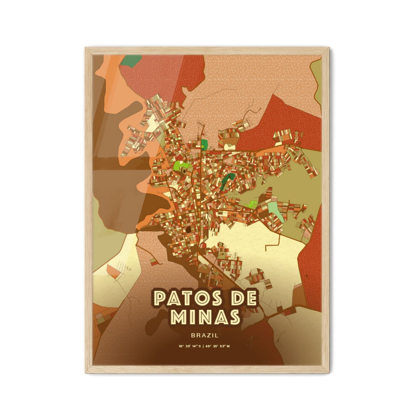 Colorful PATOS DE MINAS BRAZIL Fine Art Map Farmhouse