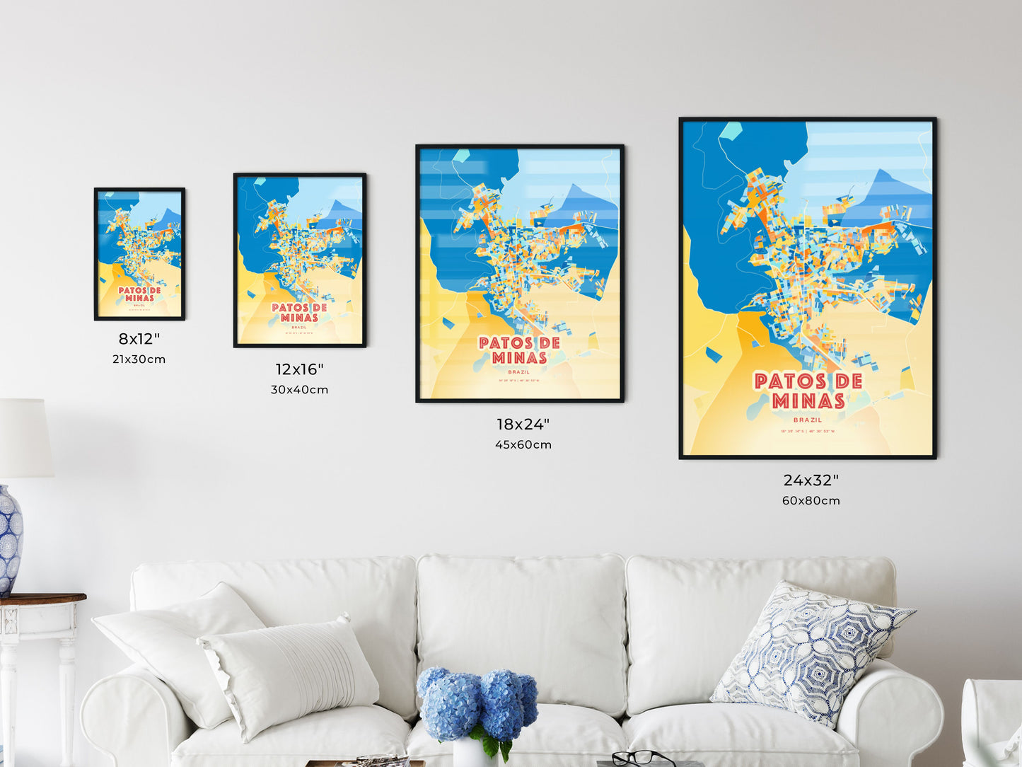 Colorful PATOS DE MINAS BRAZIL Fine Art Map Blue Orange