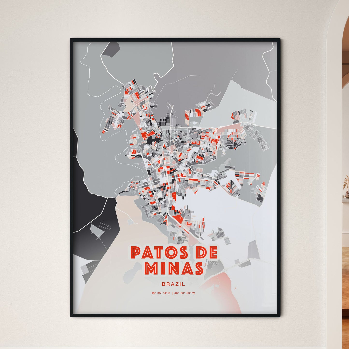 Colorful PATOS DE MINAS BRAZIL Fine Art Map Modern