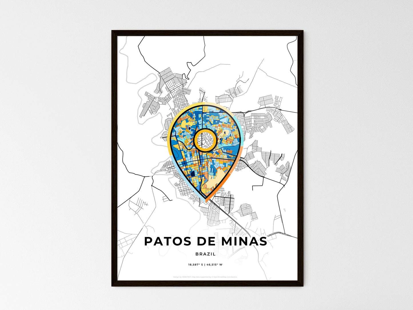 Patos De Minas Brazil wedding art map with pointer icon