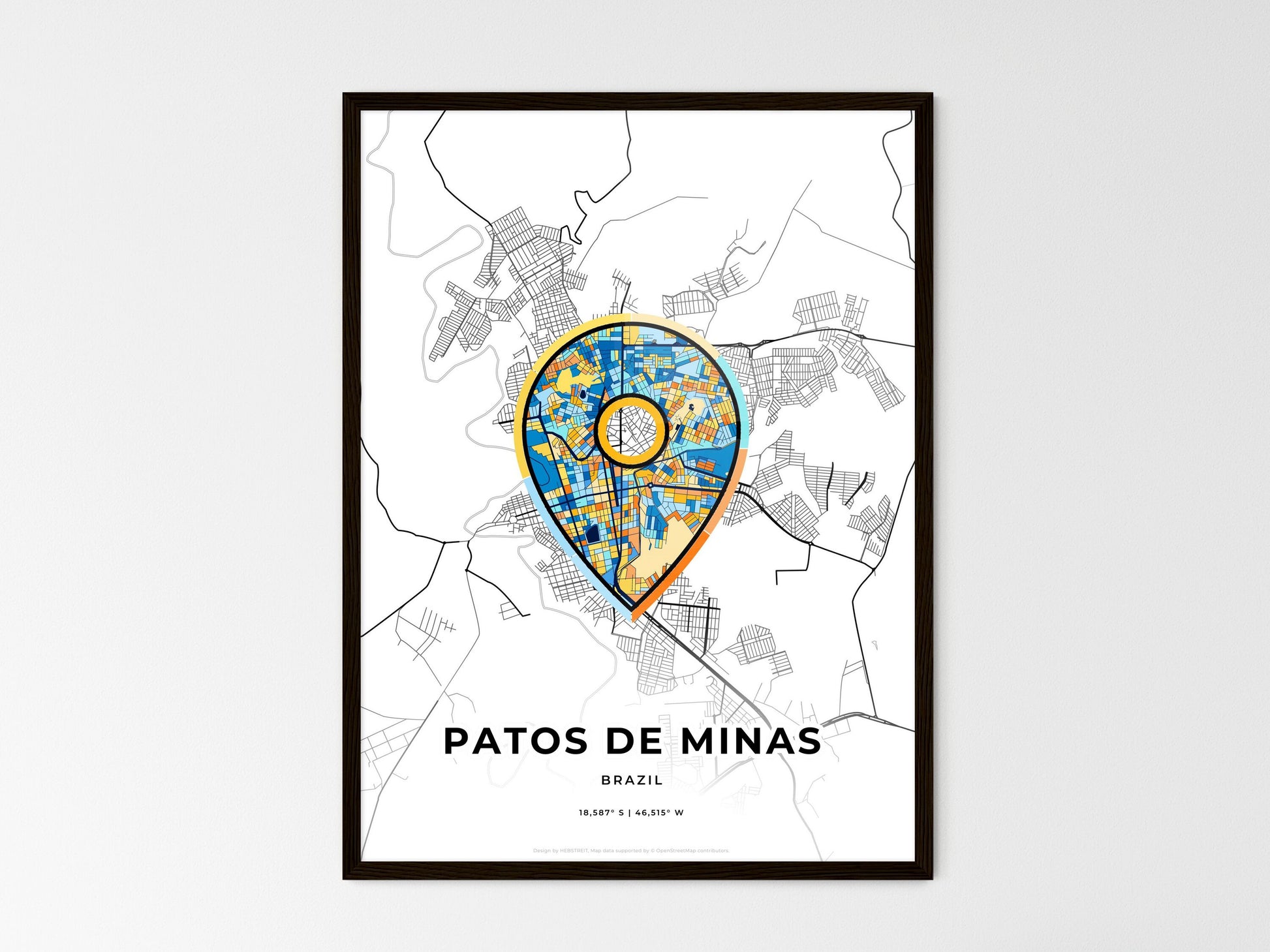 Patos De Minas Brazil wedding art map with pointer icon