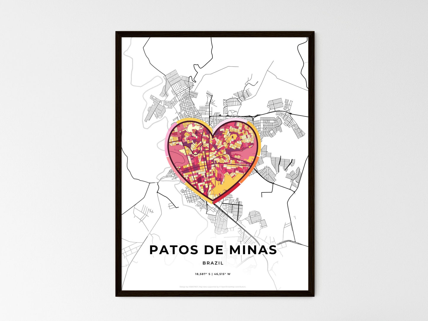 Patos De Minas Brazil wedding art map with heart icon
