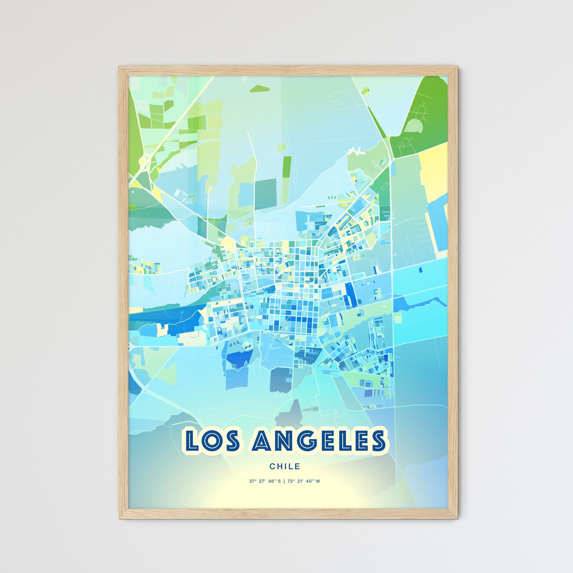 Colorful LOS ANGELES CHILE Fine Art Map Cool Blue