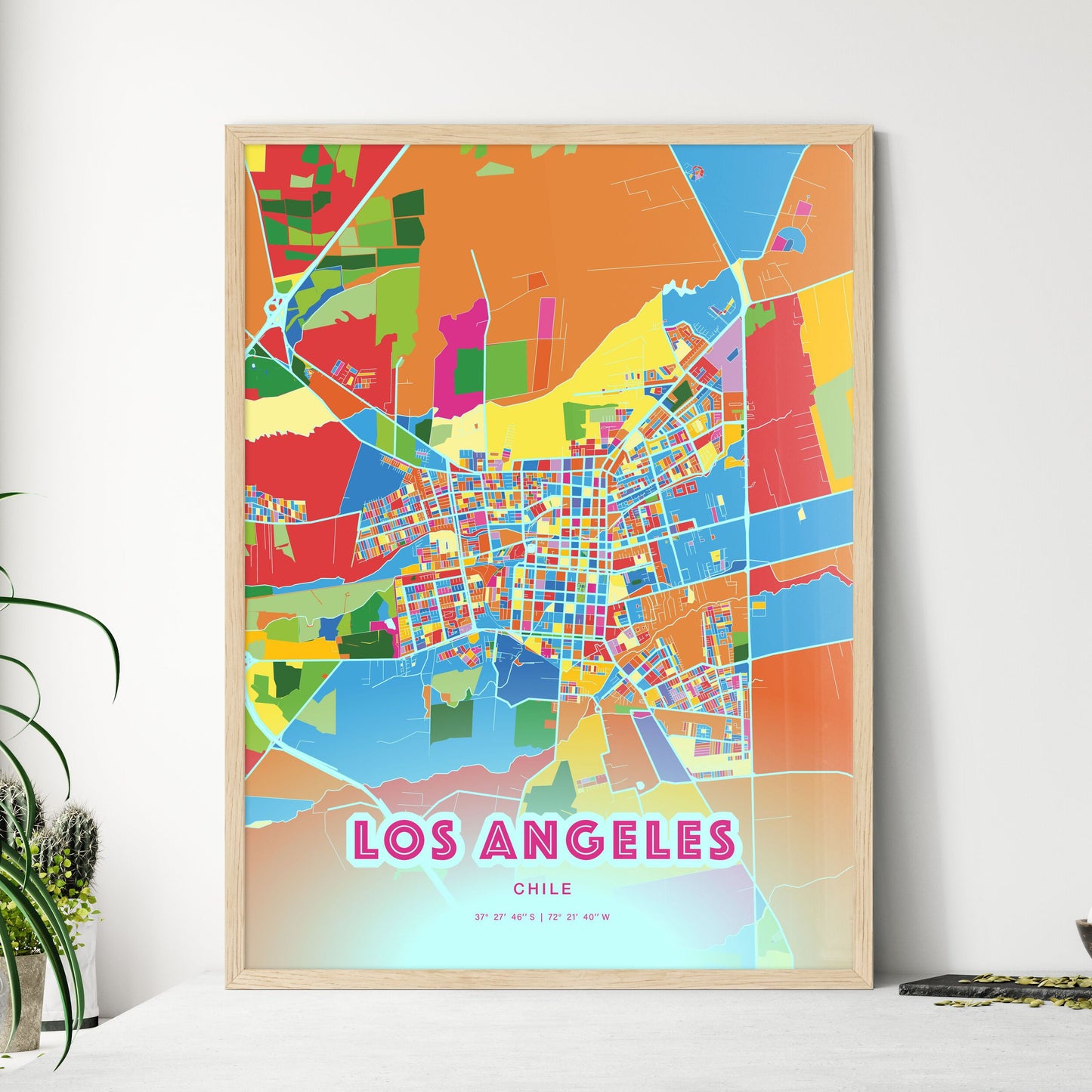 Colorful LOS ANGELES CHILE Fine Art Map Crazy Colors