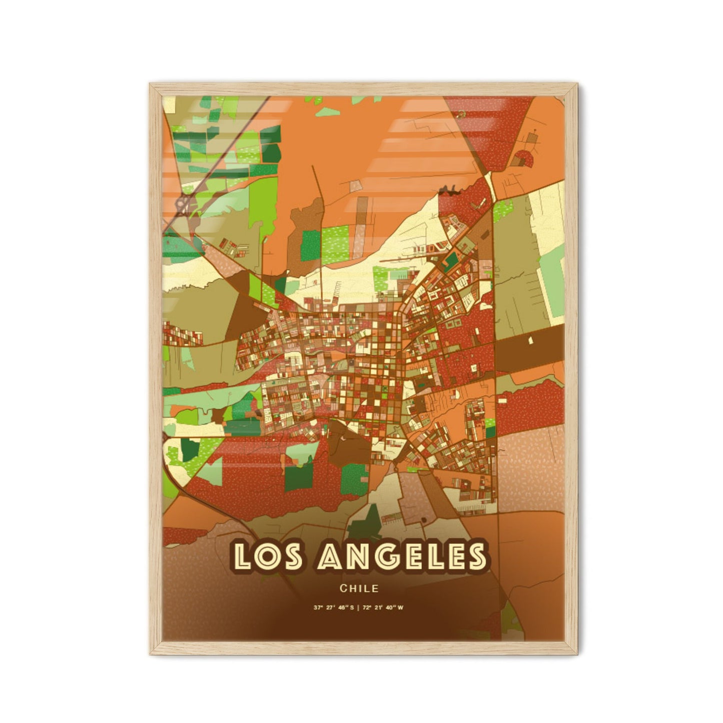 Colorful LOS ANGELES CHILE Fine Art Map Farmhouse