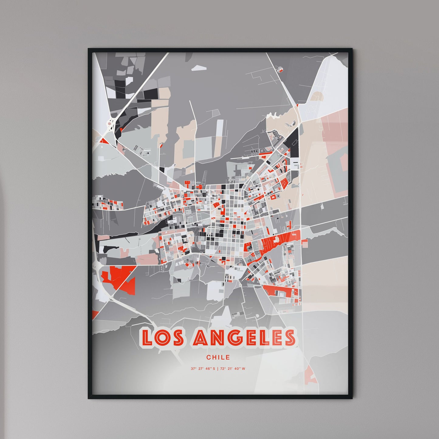 Colorful LOS ANGELES CHILE Fine Art Map Modern