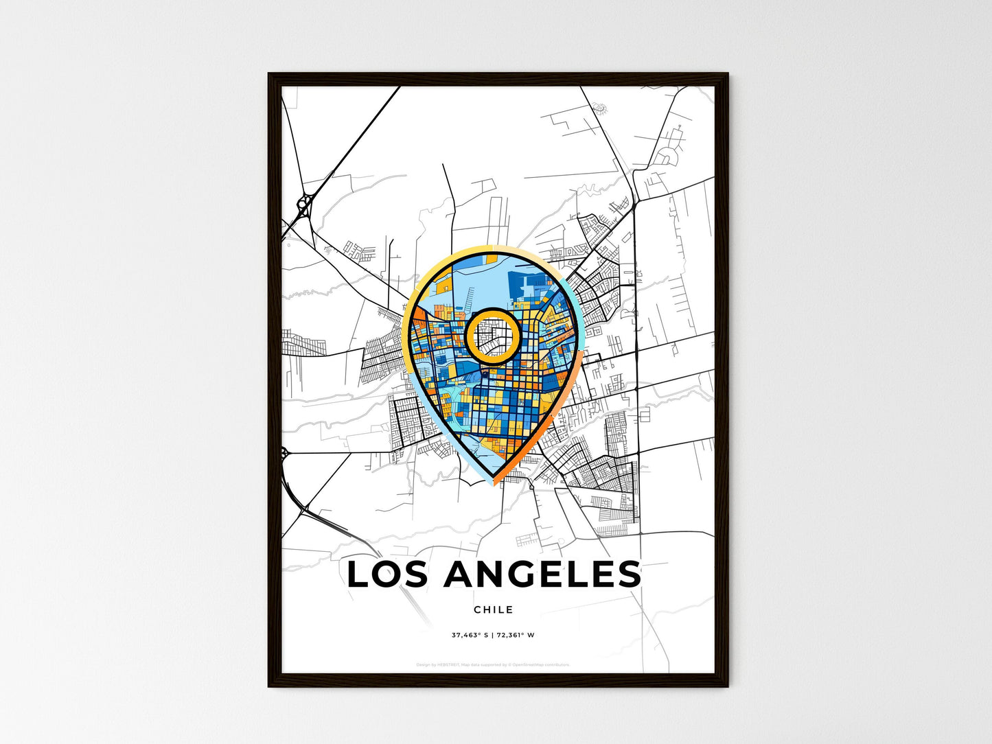 Los Angeles Chile wedding art map with pointer icon