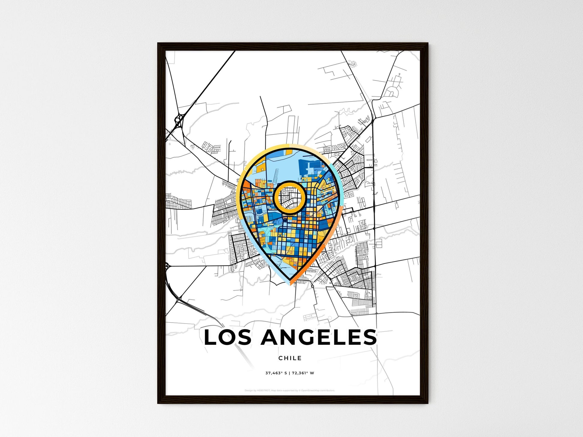 Los Angeles Chile wedding art map with pointer icon