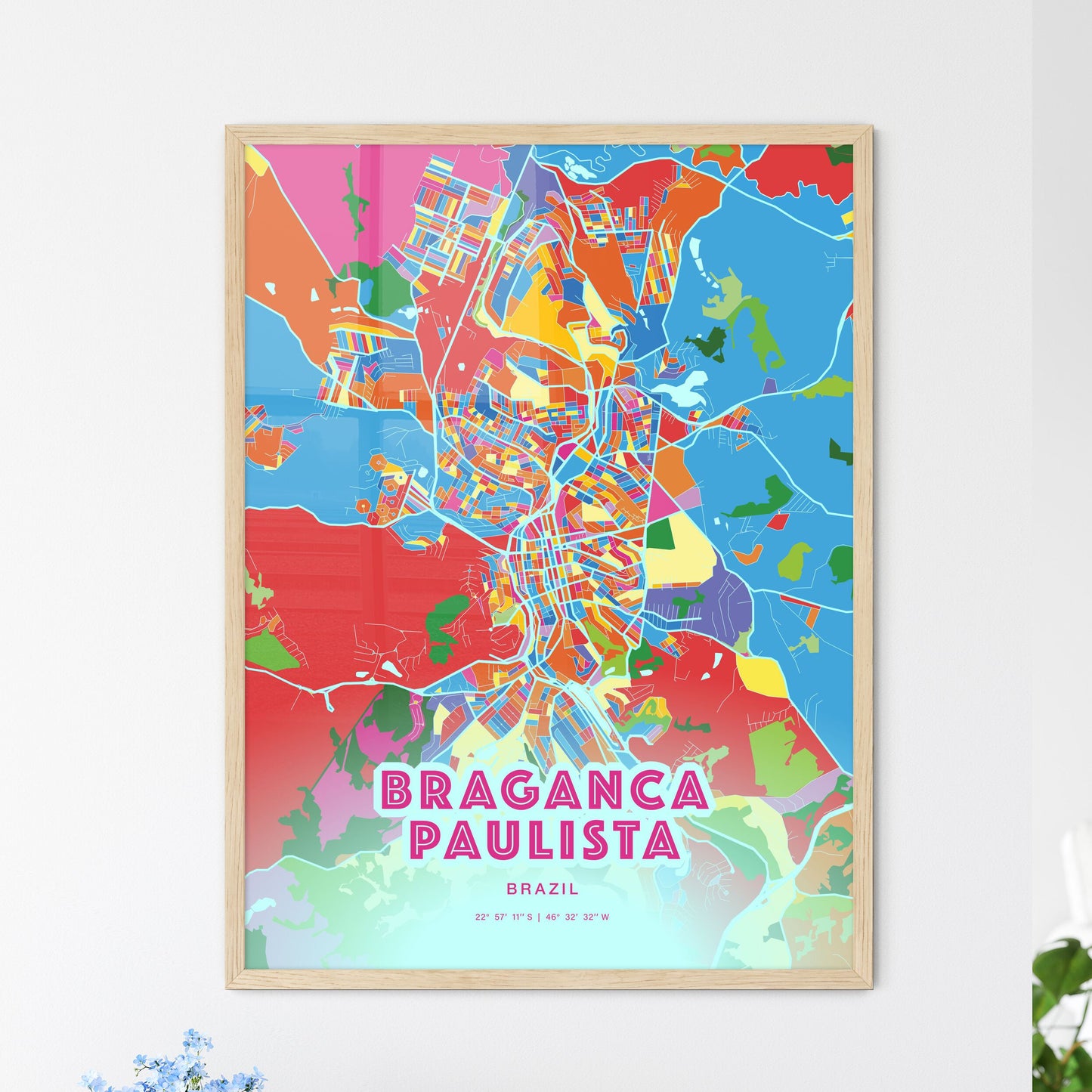 Colorful BRAGANCA PAULISTA BRAZIL Fine Art Map Crazy Colors