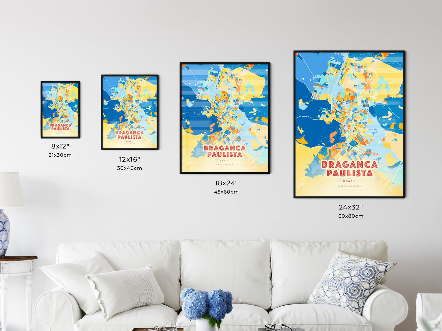 Colorful BRAGANCA PAULISTA BRAZIL Fine Art Map Blue Orange