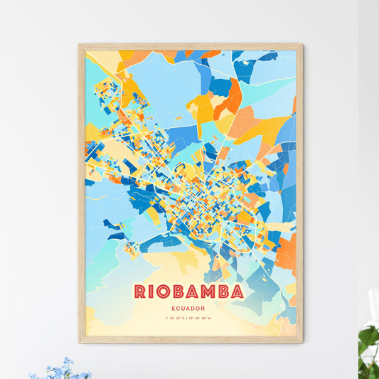 Colorful RIOBAMBA ECUADOR Fine Art Map Blue Orange