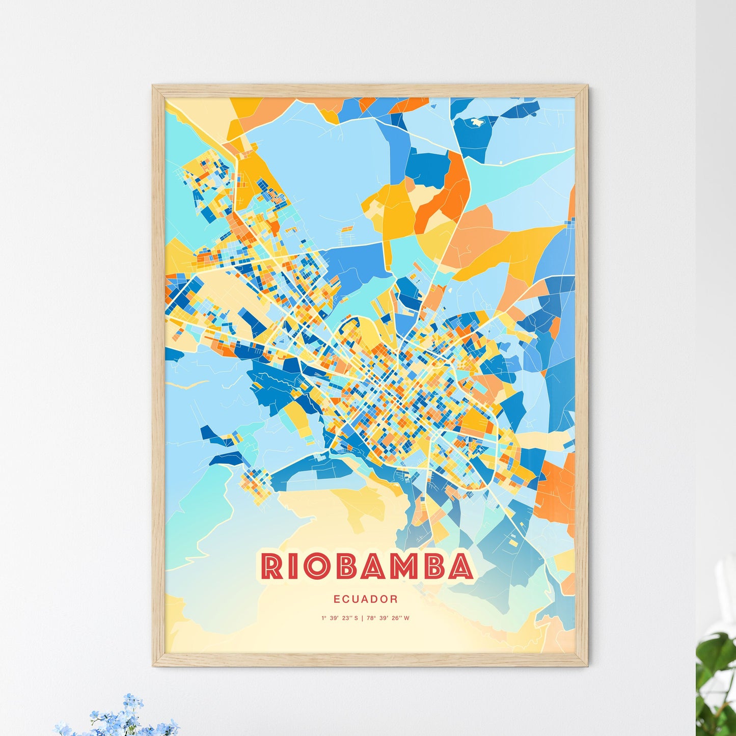 Colorful RIOBAMBA ECUADOR Fine Art Map Blue Orange