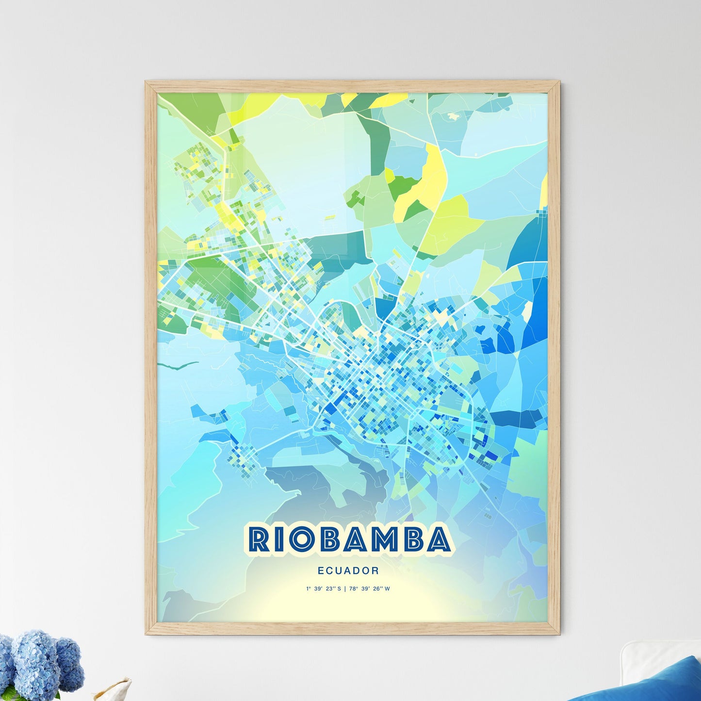 Colorful RIOBAMBA ECUADOR Fine Art Map Cool Blue