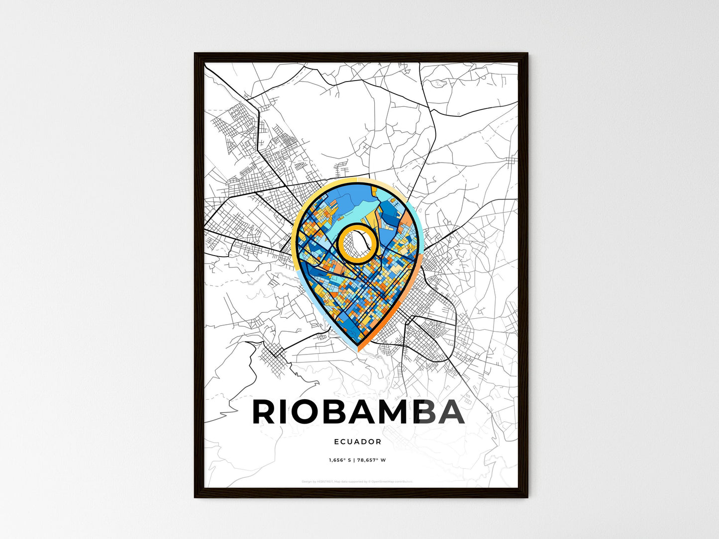 Riobamba Ecuador wedding art map with pointer icon