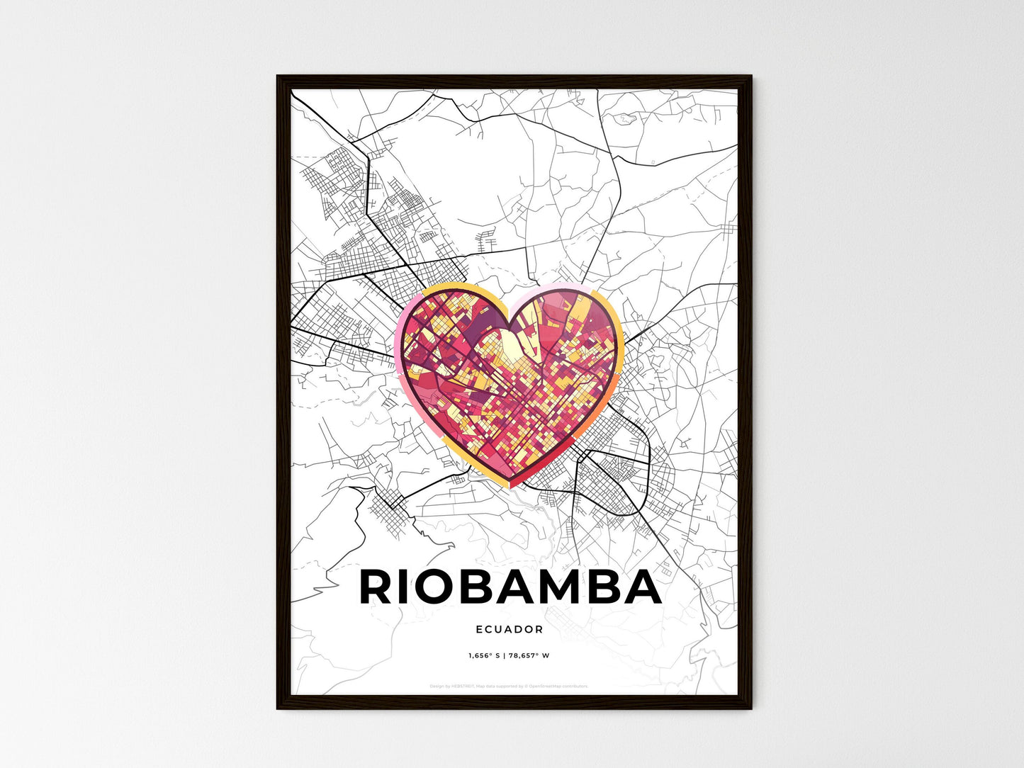 Riobamba Ecuador wedding art map with heart icon