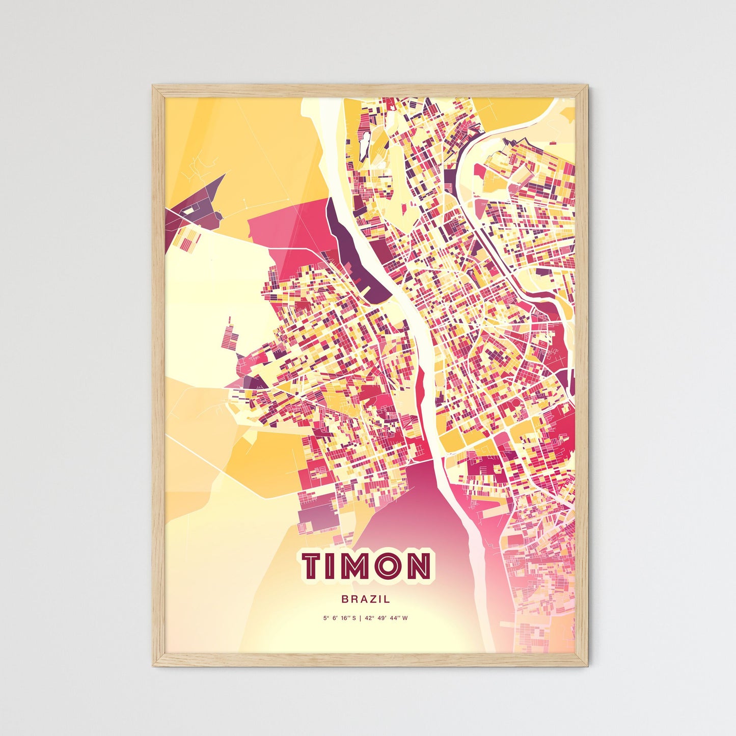 Colorful TIMON BRAZIL Fine Art Map Hot Red