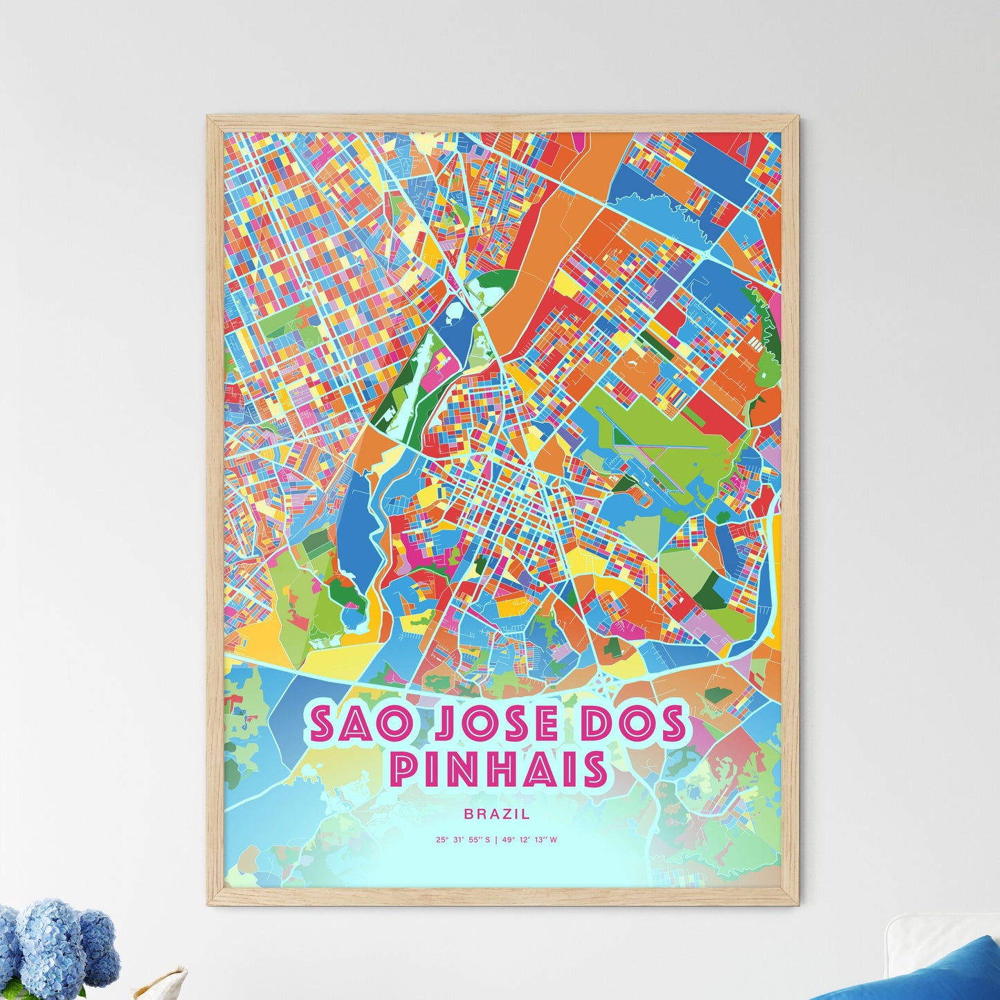 Colorful SAO JOSE DOS PINHAIS BRAZIL Fine Art Map Crazy Colors