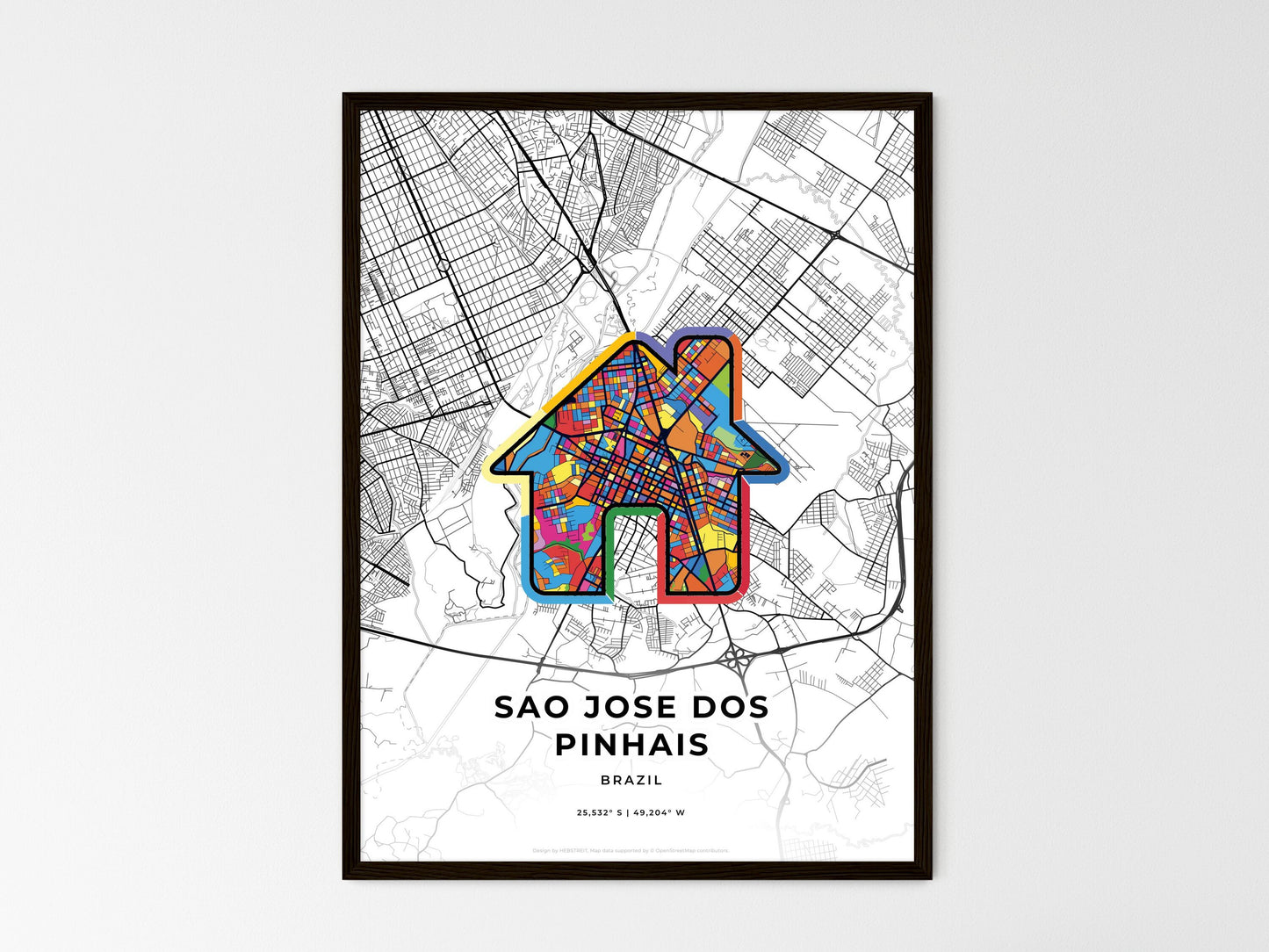 SAO JOSE DOS PINHAIS BRAZIL minimal art map with a colorful icon. Style 3