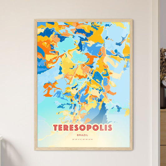 Colorful TERESOPOLIS BRAZIL Fine Art Map Blue Orange