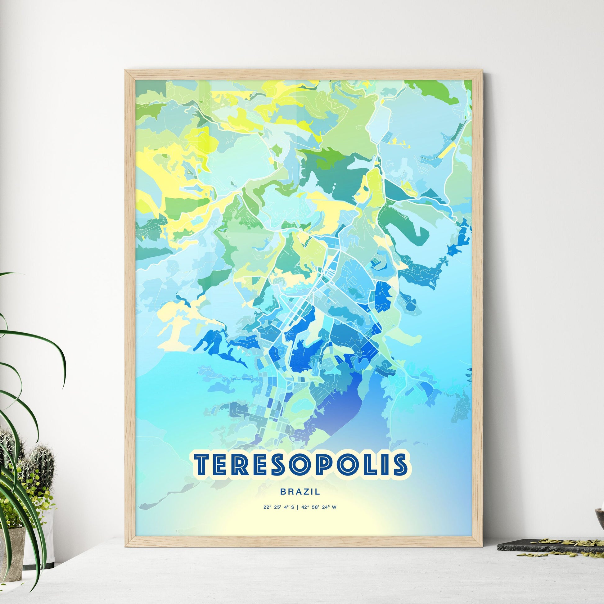 Colorful TERESOPOLIS BRAZIL Fine Art Map Cool Blue