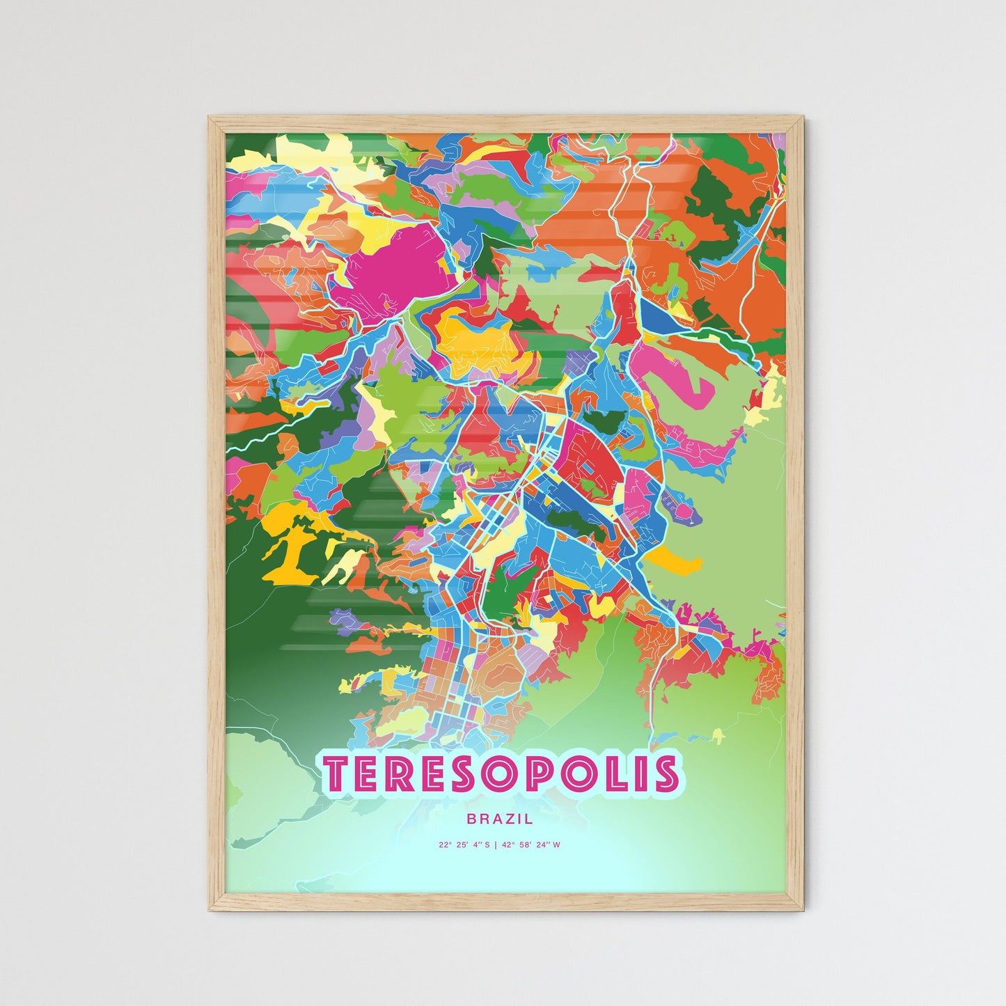 Colorful TERESOPOLIS BRAZIL Fine Art Map Crazy Colors