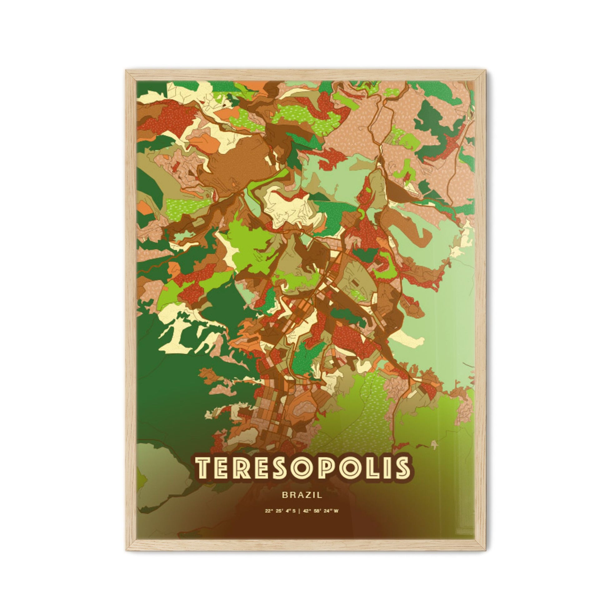 Colorful TERESOPOLIS BRAZIL Fine Art Map Farmhouse