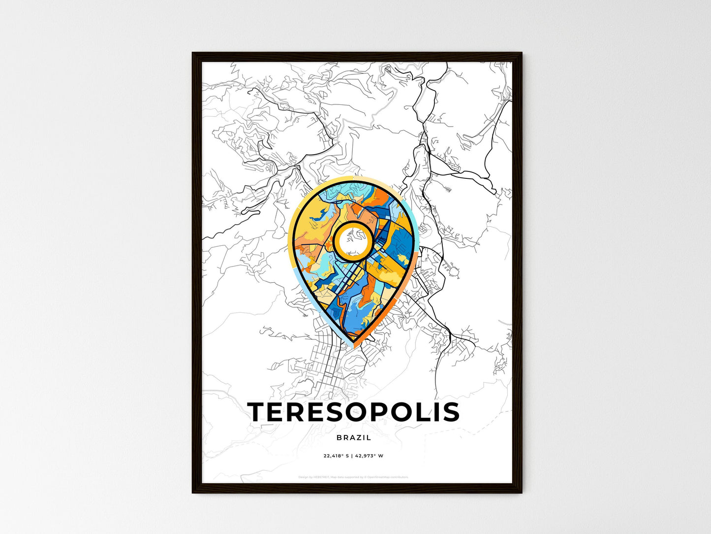Teresopolis Brazil wedding art map with pointer icon