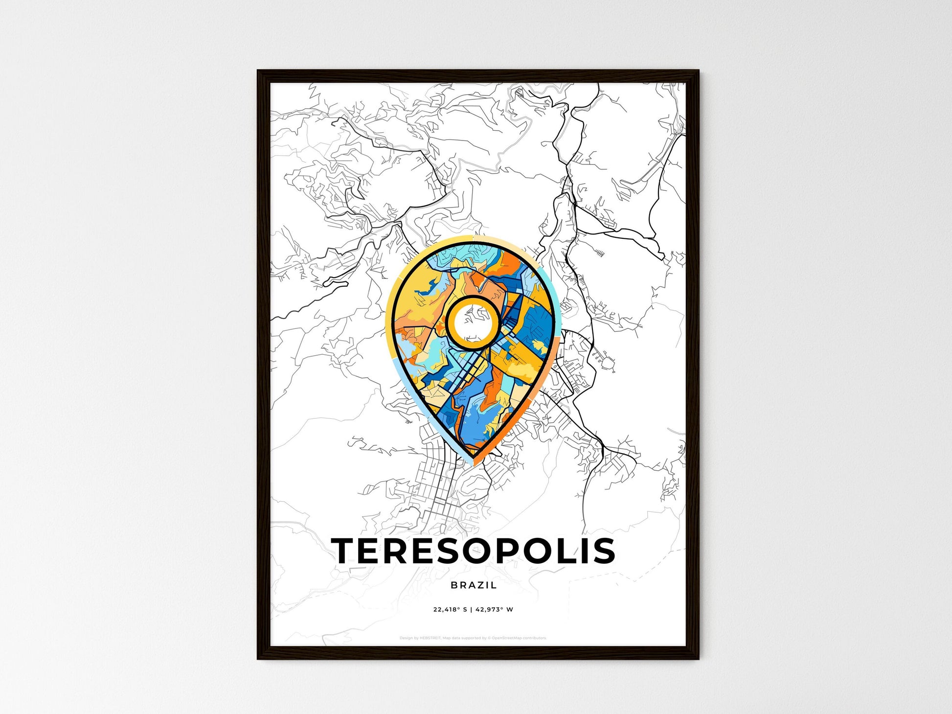 Teresopolis Brazil wedding art map with pointer icon
