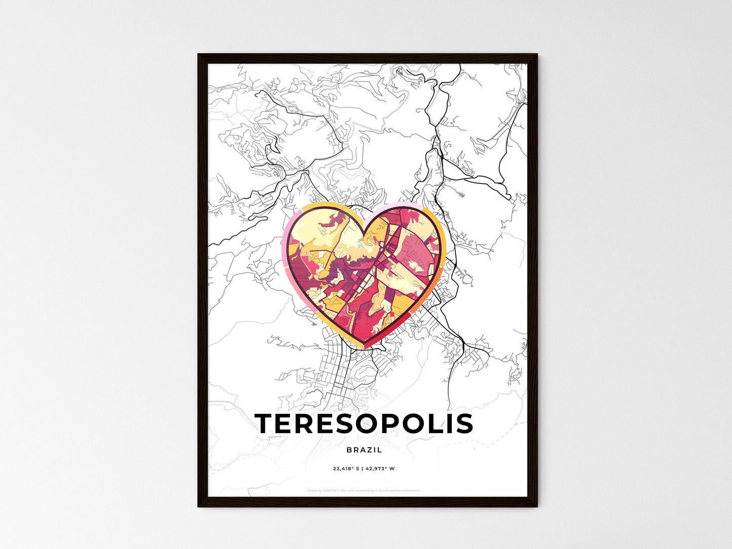 Teresopolis Brazil wedding art map with heart icon