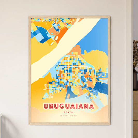 Colorful URUGUAIANA BRAZIL Fine Art Map Blue Orange