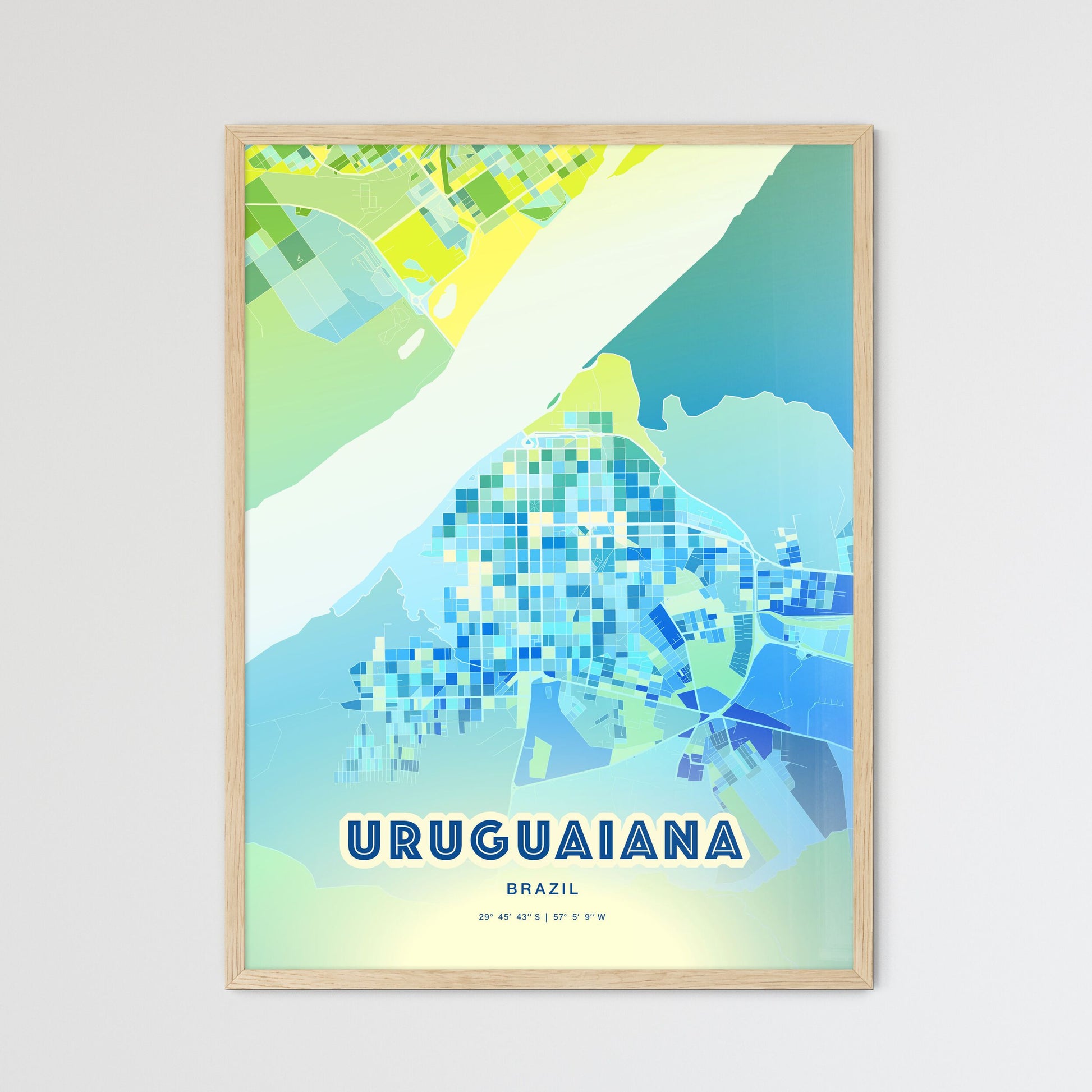 Colorful URUGUAIANA BRAZIL Fine Art Map Cool Blue