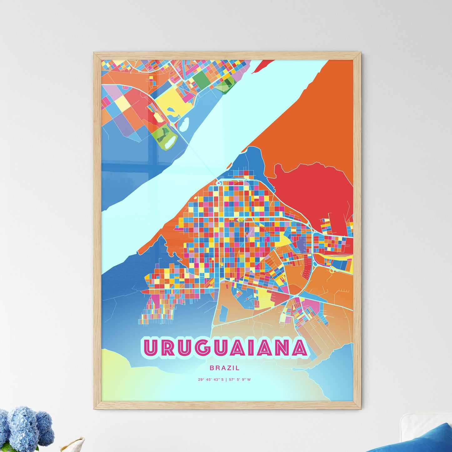 Colorful URUGUAIANA BRAZIL Fine Art Map Crazy Colors