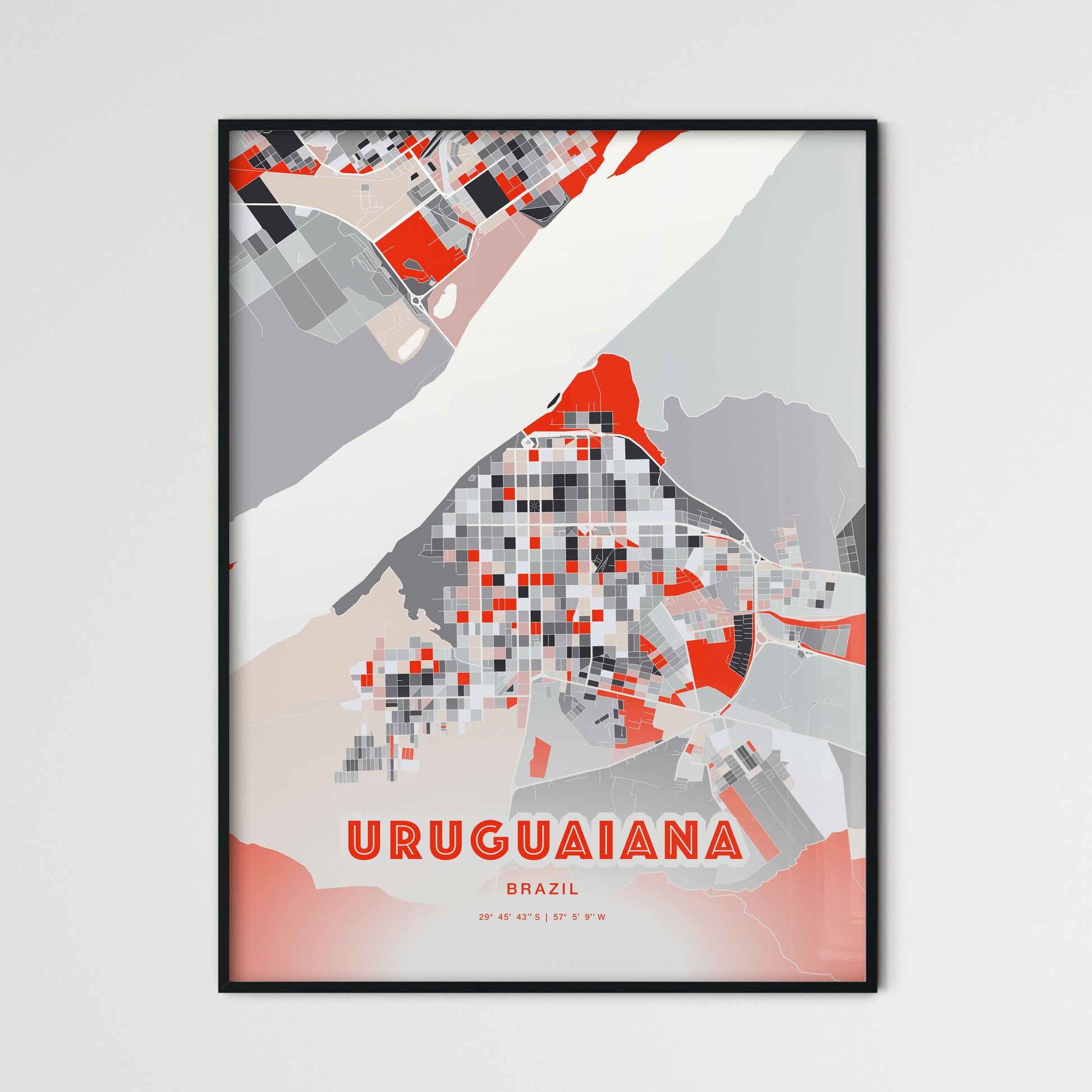 Colorful URUGUAIANA BRAZIL Fine Art Map Modern