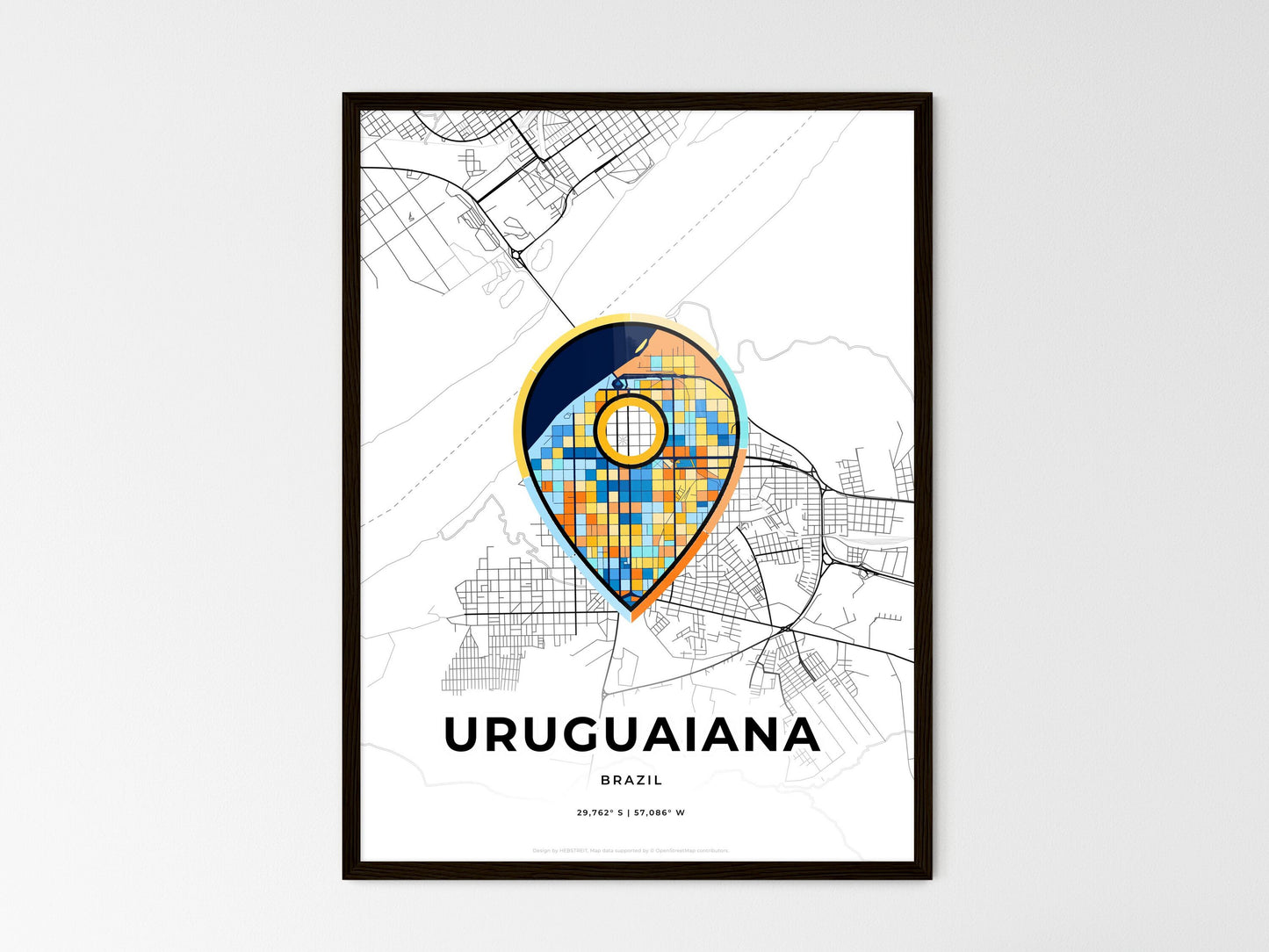 Uruguaiana Brazil wedding art map with pointer icon