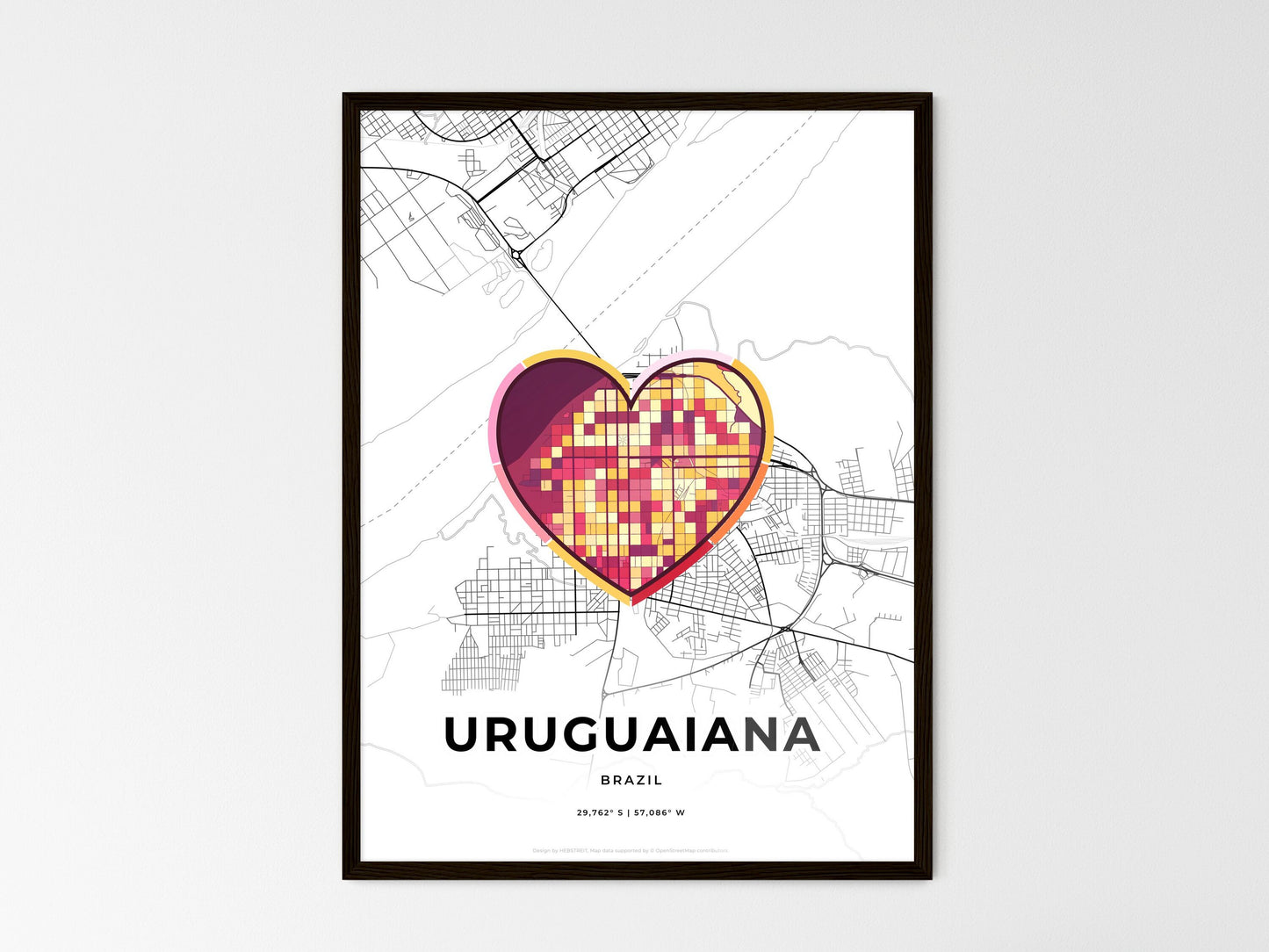 Uruguaiana Brazil wedding art map with heart icon