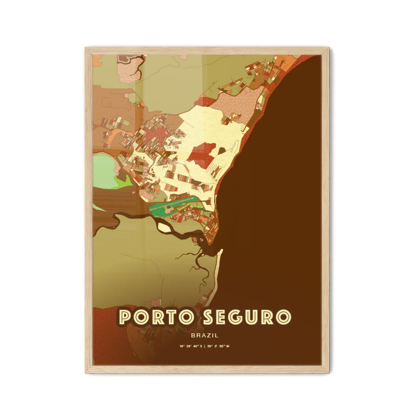 Colorful PORTO SEGURO BRAZIL Fine Art Map Farmhouse