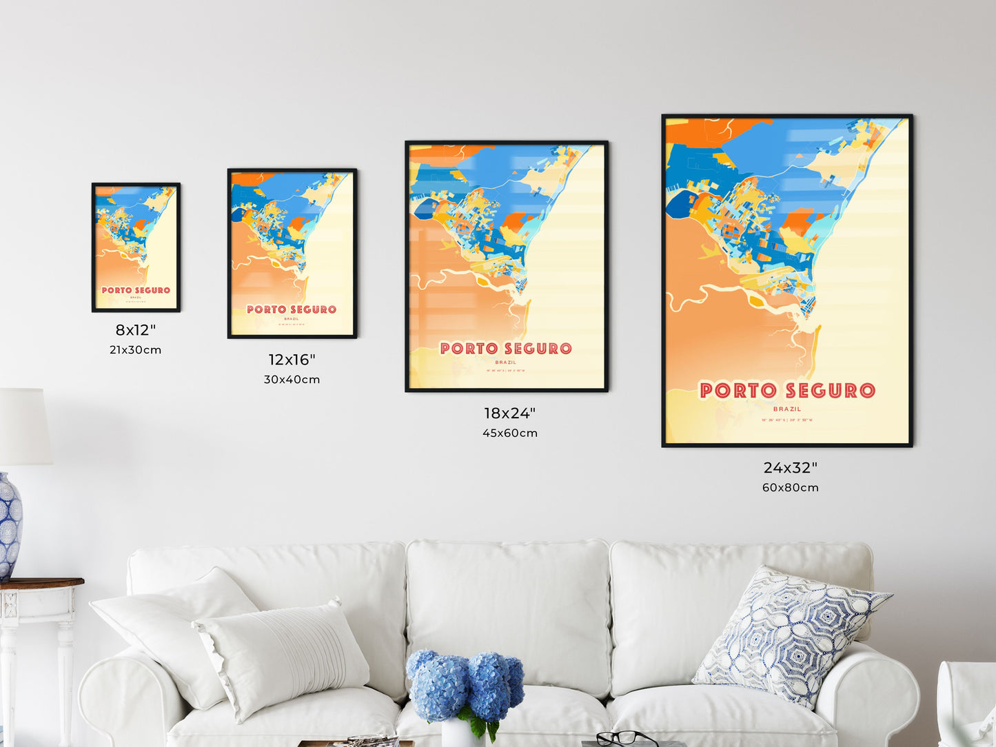 Colorful PORTO SEGURO BRAZIL Fine Art Map Blue Orange